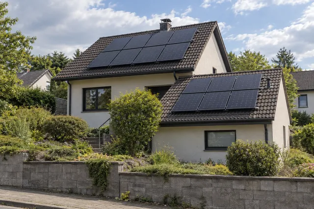 Zwei PV-Felder am Hanghaus