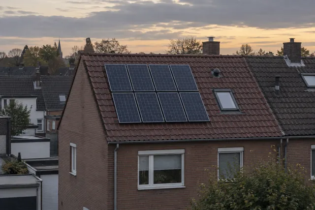 Acht Solarmodule im Abendlicht